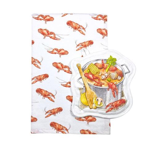 Crawfish Boil Kitchen Towel & Pot Holder Set