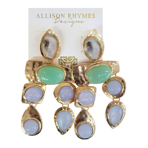 Blue and Green Stone Dangle Shell Earrings