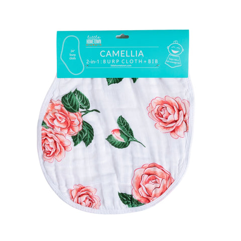 Camellia Baby Burp Cloth and Bib