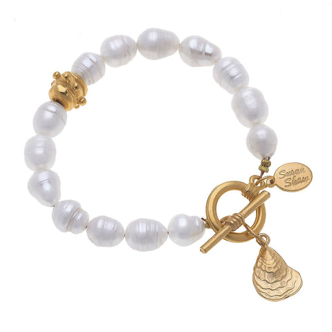 Gold Pearl Oyster Toggle Bracelet