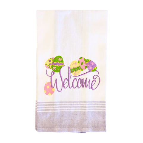Welcome Easter Eggs Embroidered Kitchen Towel