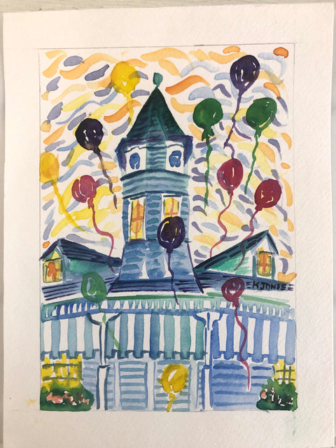 "Commander's Palace" with Balloons Original 9 x 12