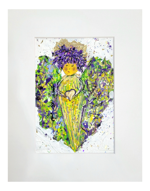 "Mardi Gras Angel of Throw Me Something Mister" Matted Mixed Media 8x10