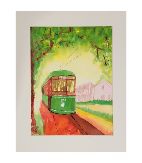 "St. Charles Line" Matted Watercolor by Jun Chen 14x18