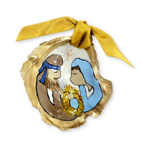 Nativity Scene Oyster Hand Painted Ornament