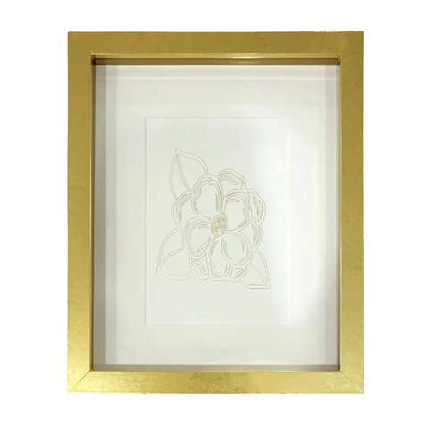 Framed Metallic Gold Magnolia on White 8x10