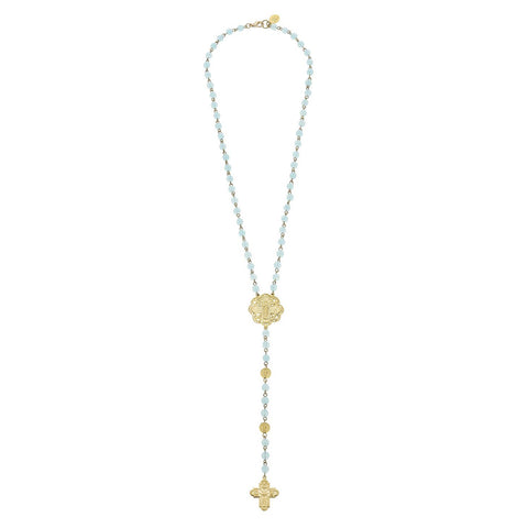 Aqua Y Gold Cross Necklace