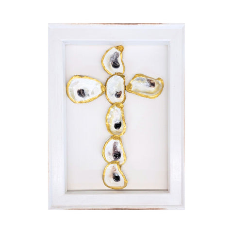 Gilded Oyster Cross in Open Frame 12"x16"