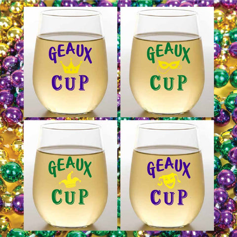 Mardi Gras Geaux Cup Shatterproof Wine Glasses