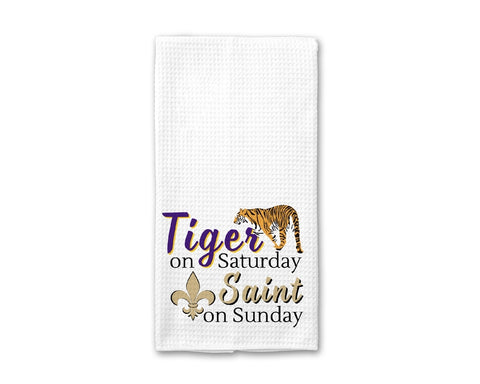 Tiger On Saturday Saint On Sunday Tea Towel