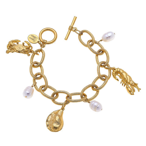 Gold Pearl + Sea Charms Bracelet