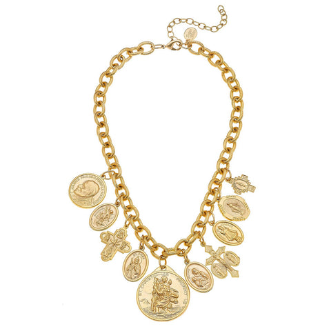 Handcast Gold Saints Charm Necklace