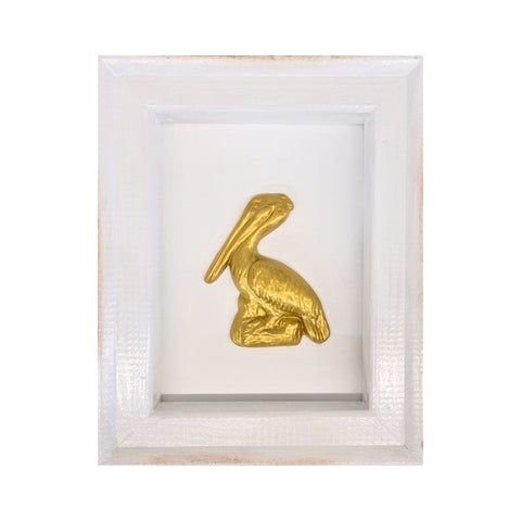 Ceramic Gold Pelican in Open Frame 8"x10"