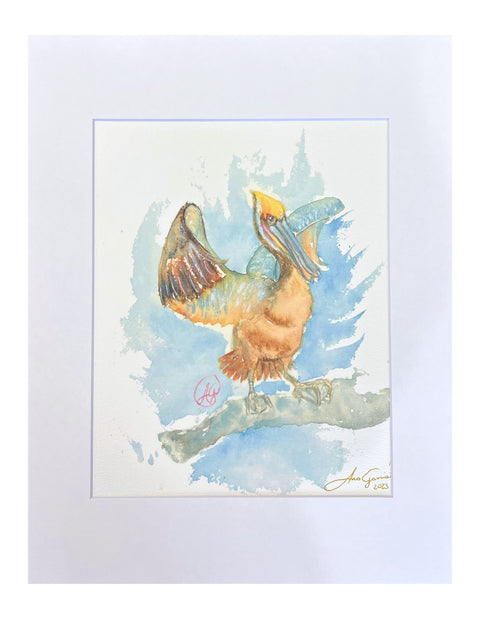"Pelican Arriving" Matted Art Print 11"x14"
