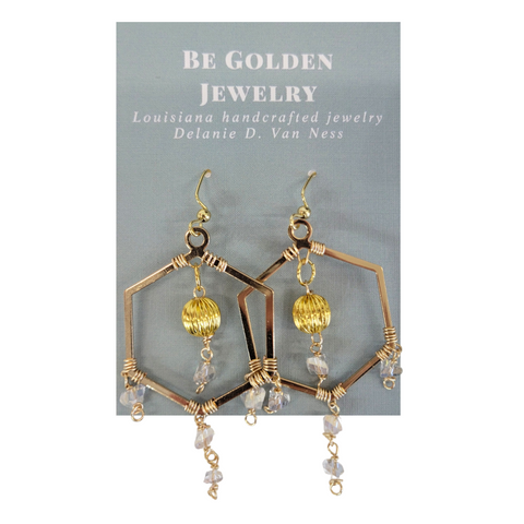 Gold Ball and Crystal Wrapped Chandelier Style Earrings