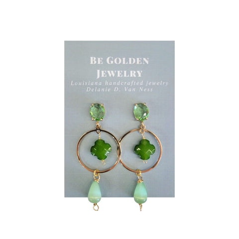 Peridot Green with Quatrefoil Middle Earrings