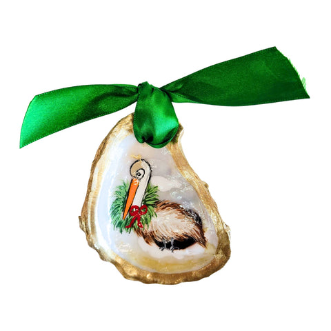 Pelican Hand Painted Oyster Ornaments