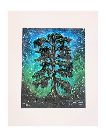 "Cypress Under the Stars" Matted Art Print 11x14