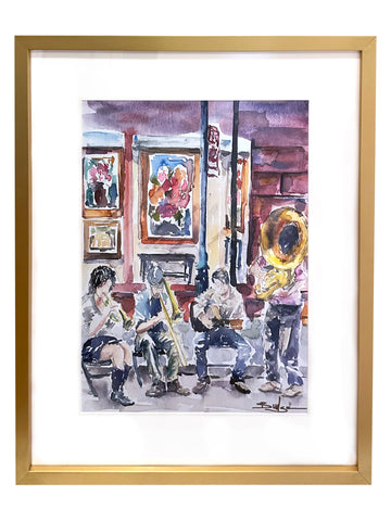 "French Quarter Jazz" Framed Fine Art Reproduction, 26"x32"