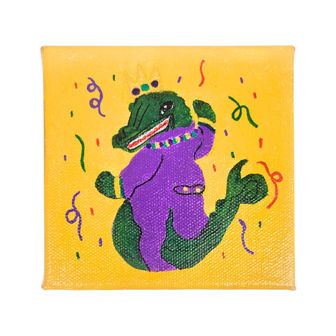 "King Mardi Gator" Acrylic on Gallery Wrapped Canvas 4"x4"
