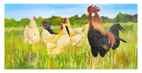 "Southern Chickens in Serenade" Acrylic on Gallery Wrapped Canvas 15x30