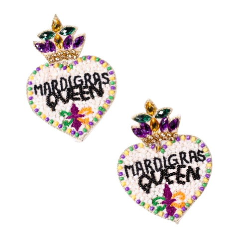 Mardi Gras Queen Beaded Earrings