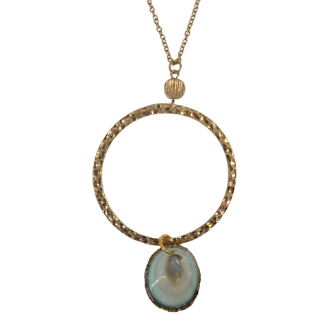 Blue Shell and Gold Hoop Necklace