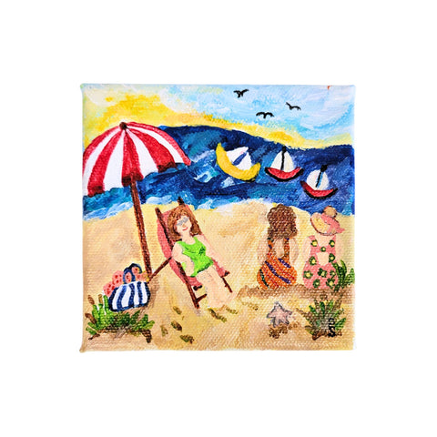 "Wishin' We Were Beachin'" Acrylic on Gallery Wrapped Canvas 4"x4"