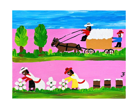 "Picking and Hauling Cotton to the Gen" Acrylic on Canvas, 11"x14"