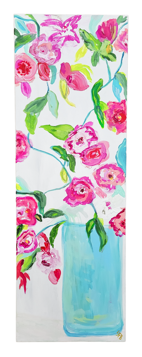 "When Camellias Sing" Acrylic on Gallery Wrapped Canvas 12x36