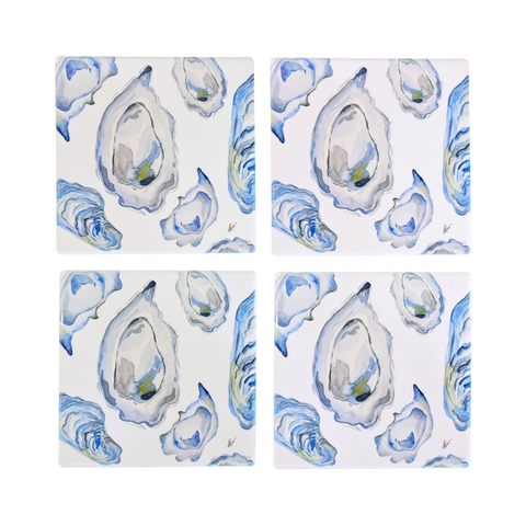 Blue Oyster Watercolor Square Coasters