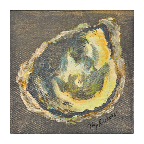 "Oyster Blues in Gold" Acrylic on Gallery Wrapped Canvas, 5"x5"
