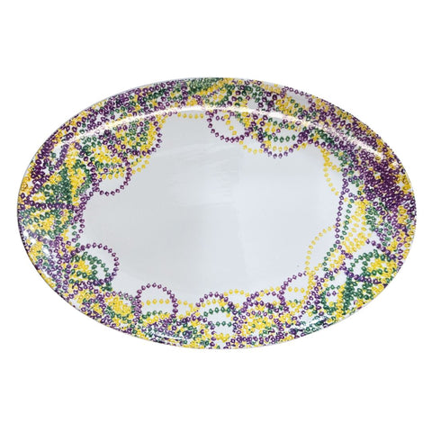 Mardi Gras Oval King Cake Platter with Beads