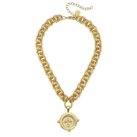 Gold Fleur De Lis Intaglio Necklace