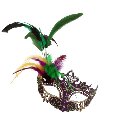 Laser Cut Mardi Gras Mask with Feathers