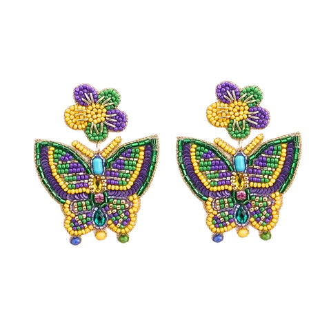 Mardi Gras Butterfly Beaded Earrings