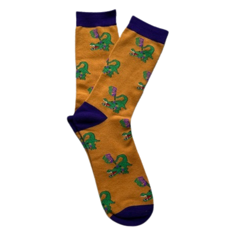 Mardi Gras Mambo Socks Alligator with Mask Flag