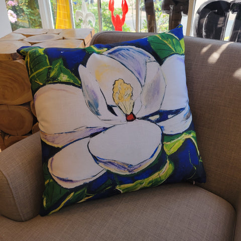 "Magnolia with Cobalt Blue" Canvas Print Pillow