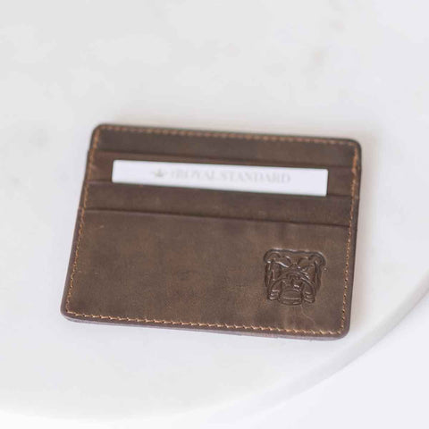Bulldog Leather Embossed Slim Wallet   Dark Brown   3.5x4