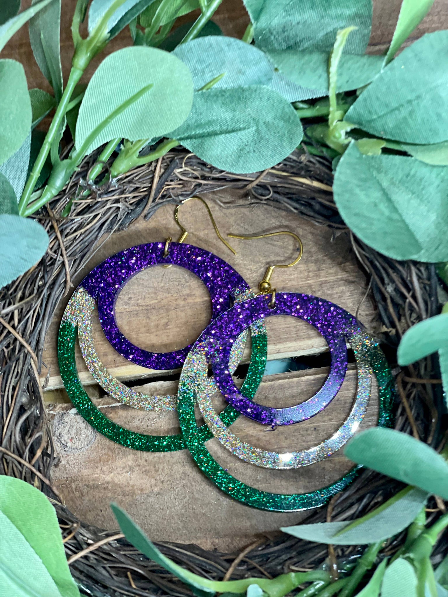 Mardi Gras Glam Triple Tiered Dangle Earrings