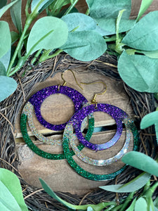 Mardi Gras Glam Triple Tiered Dangle Earrings