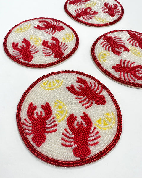 Beaded Crawfish with Lemon Coaster Set