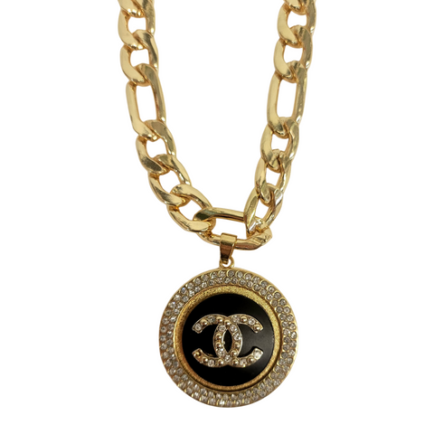 chanel black with gold chain necklace