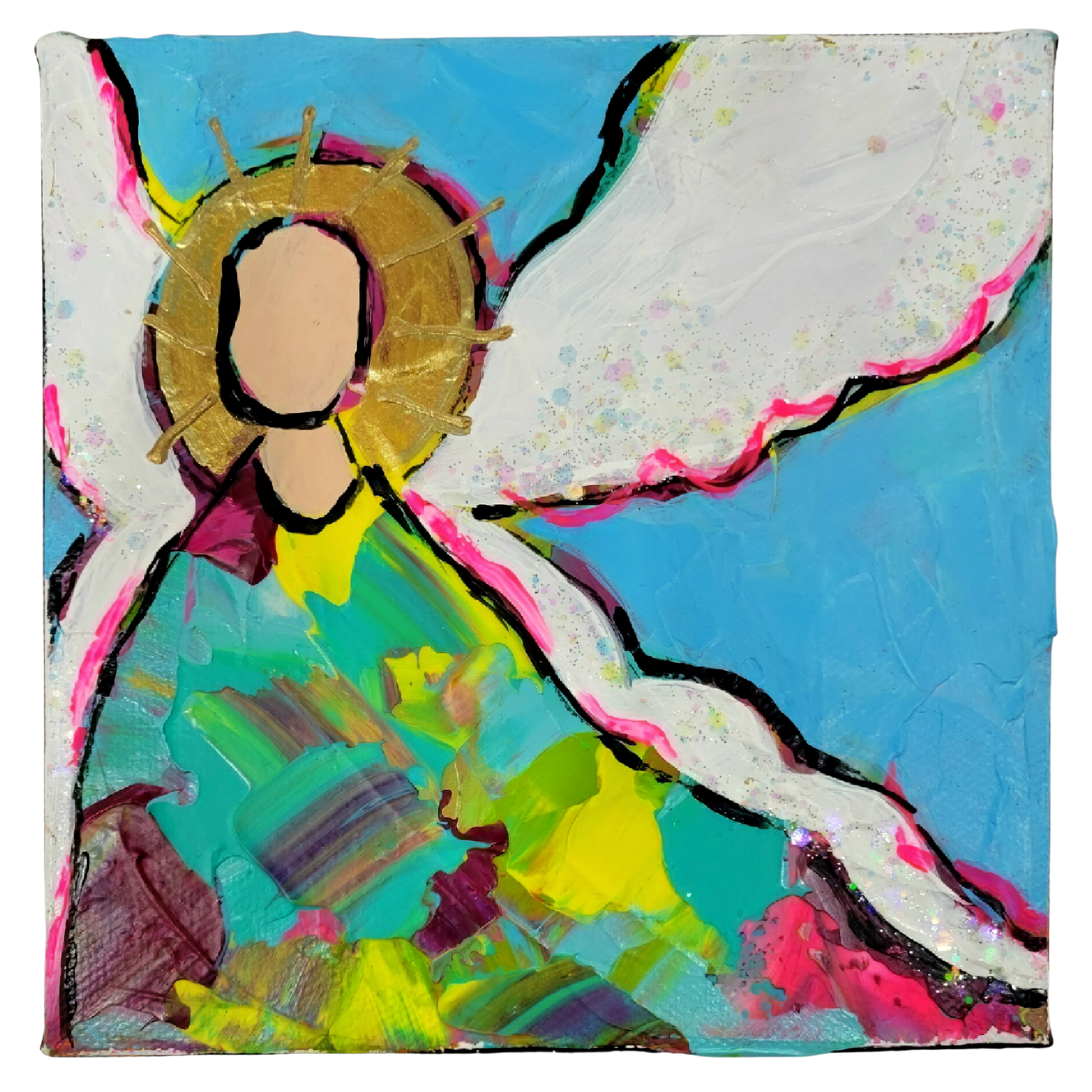 "Angels We Have Heard on High" Mixed Media on Gallery Wrapped Canvas, 6x6
