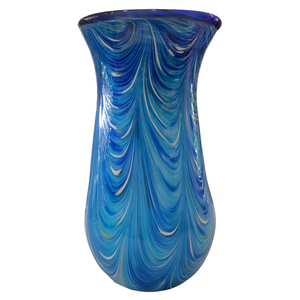 Hand Blown Glass Blue Feathered Vase