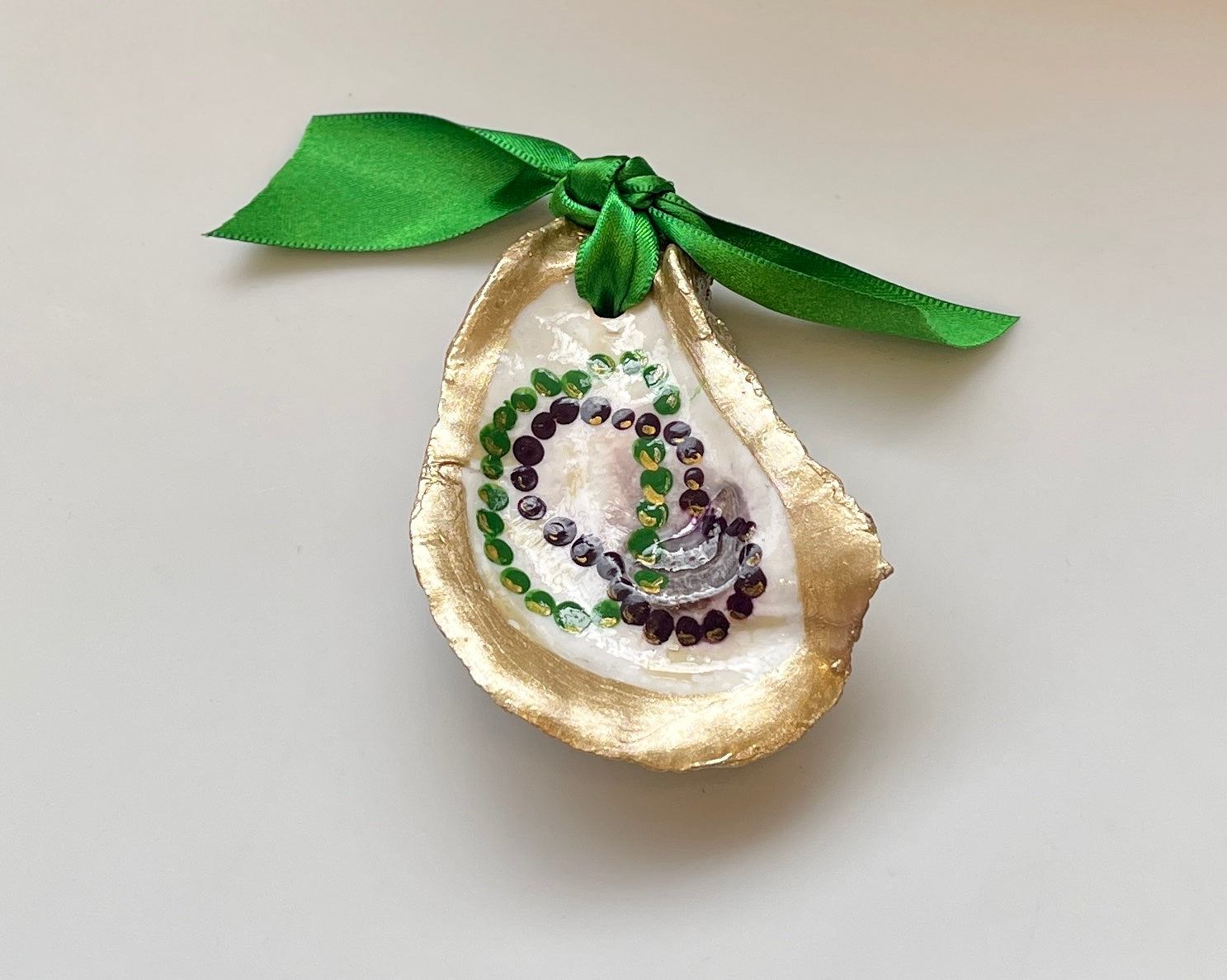 Mardi Gras Beads Hand-Painted Gilded Oyster Shell