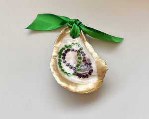 Mardi Gras Beads Hand-Painted Gilded Oyster Shell