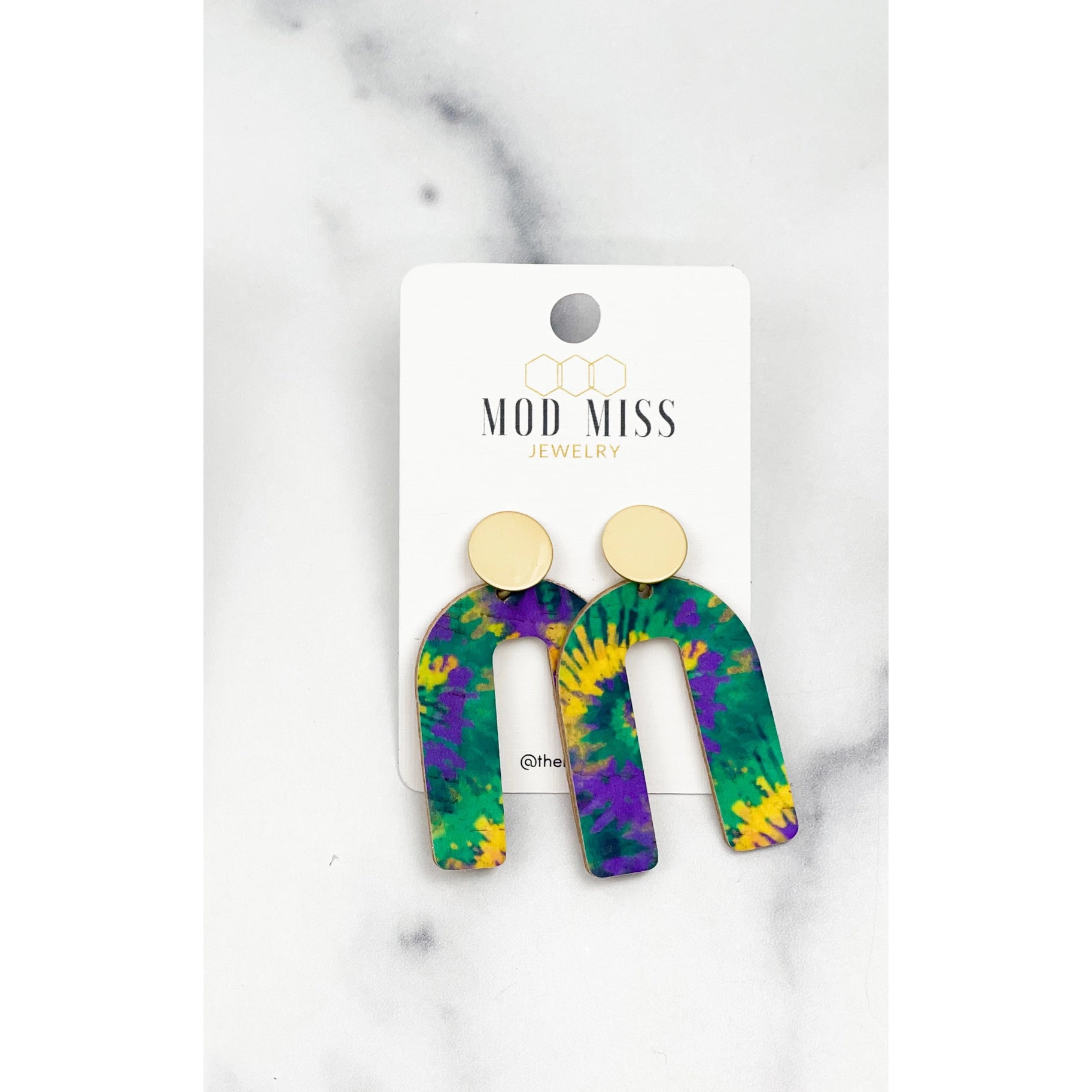 Mardi Gras Tie-dye Cork Leather Arch Earrings