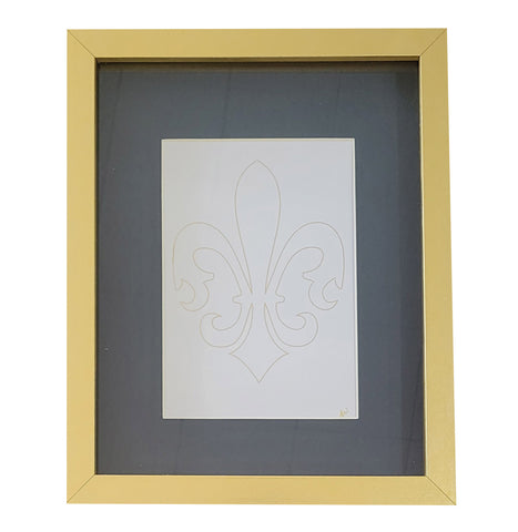 Framed Metallic Gold Fleur De Lis on White 8x10