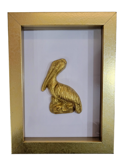 Framed Gold Ceramic Pelican, 5x7